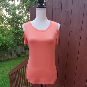 1. State Short Sleeve Cold Shoulder Coral Top